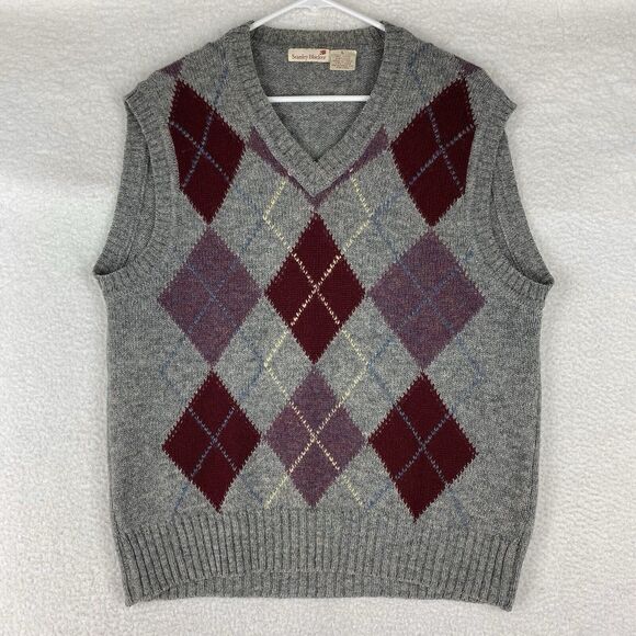 Vintage Stanley Blacker Sweater Vest Mens Size L 100% Shetland Wool Knit Italy - Picture 1 of 12